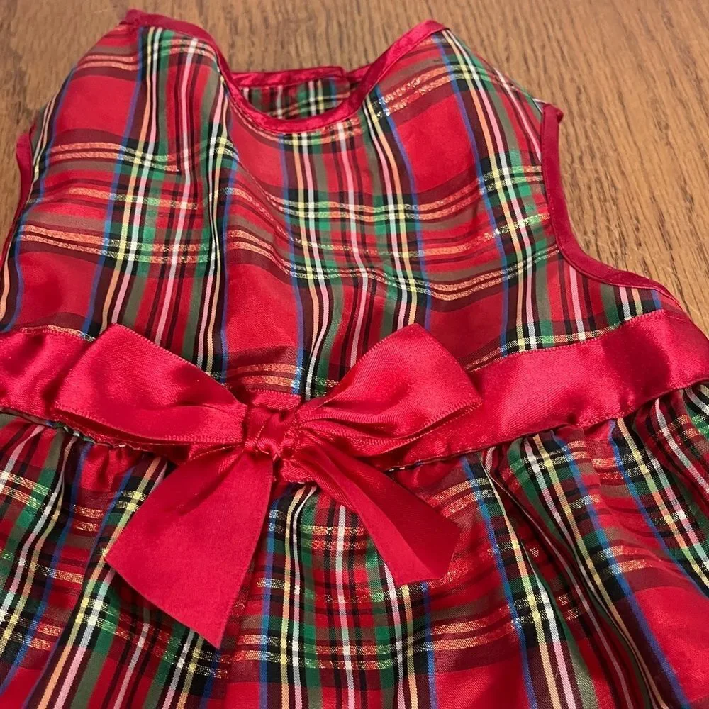 Simply Dog Plaid Christmas Dress w/Bow Sz Medium